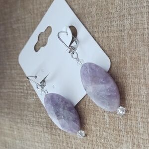 Silver Tone Leverback Light Purple Stone Drop Earrings
